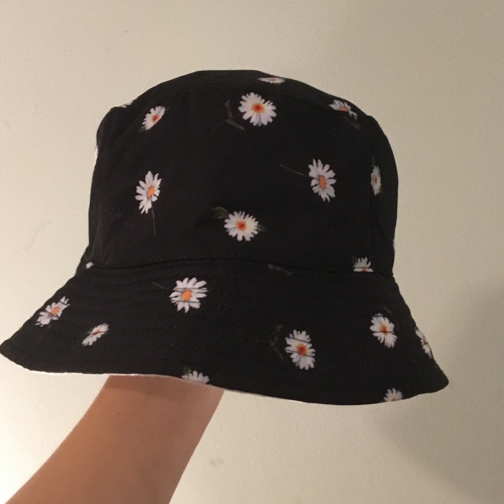 For Love and Lemons Reversible Black Daisy Print and White Bucket Hat